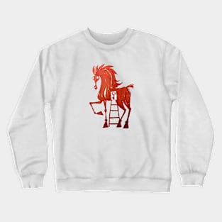 big red horse with a ladder and a key in itn ito hits Crewneck Sweatshirt